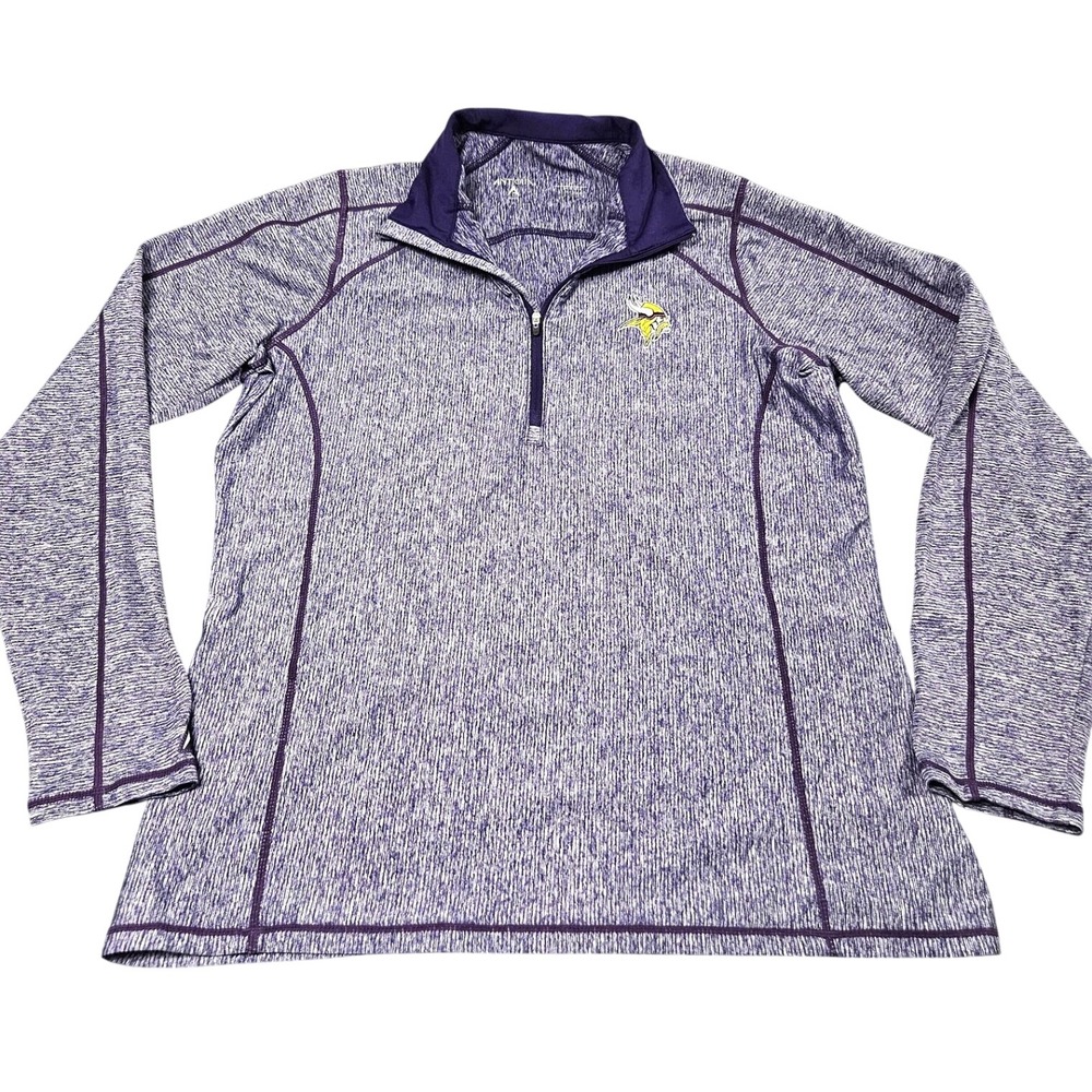 Minnesota Vikings Antigua Pullover Womens Large Purple Space Dye 1/4 Zip NFL